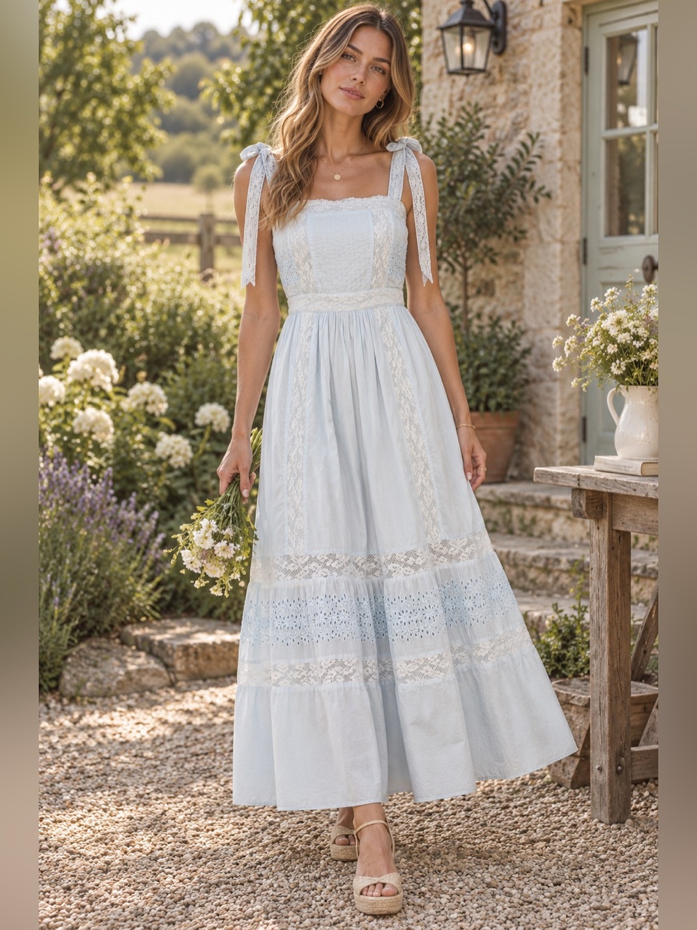 LoveShackFancy Ayala Crochet lace Trimmed Broderie Anglaise Cotton Midi Dress 4